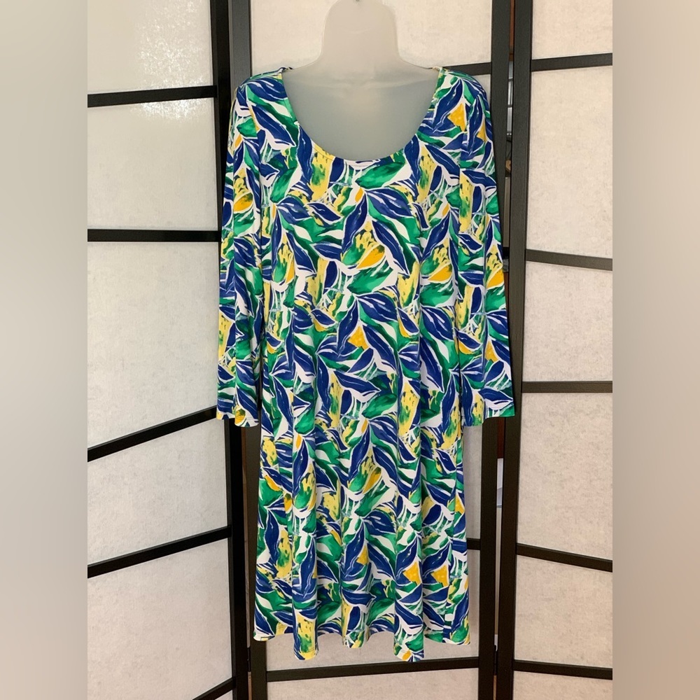 Colorful Print Pappagallo Scoop neck Dress - Size M ~ Blue, Yellow, Green, White